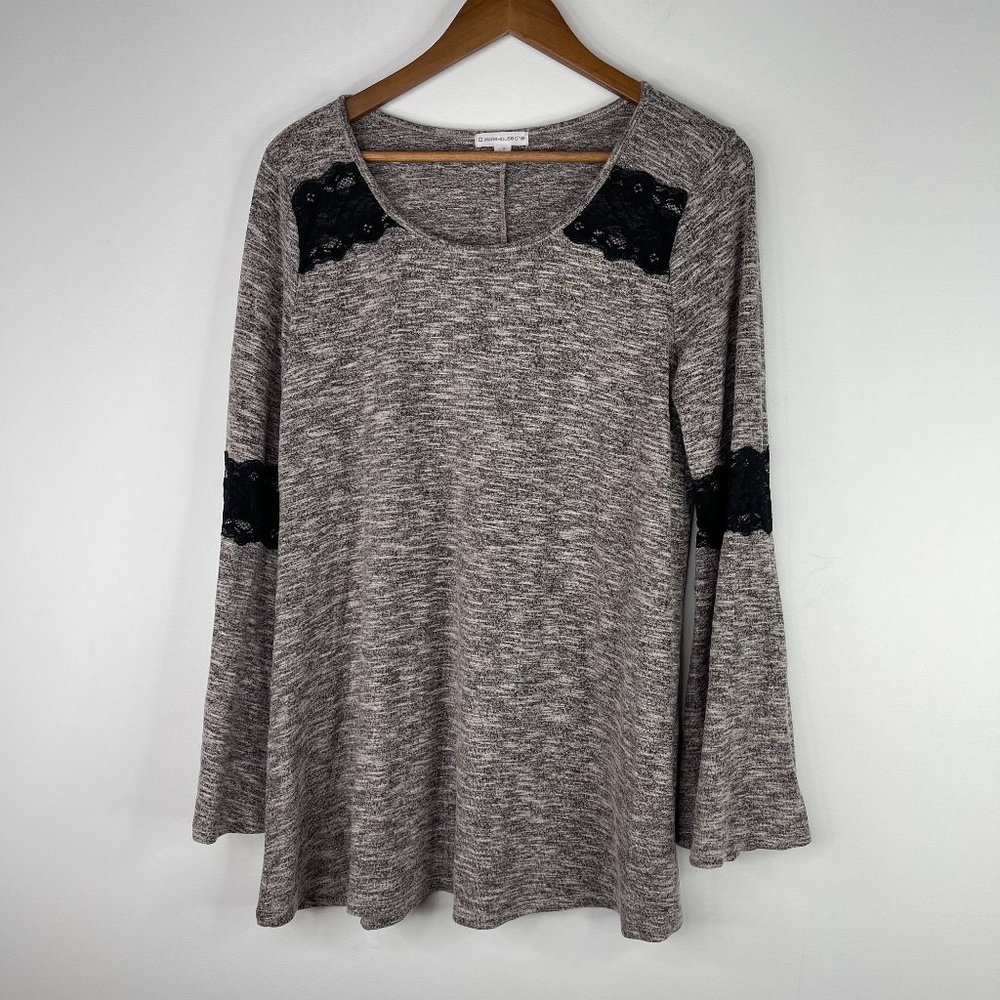 WAREHOUSE ONE Women Long Sleeve Pink Heathered Pullover Tunic Top